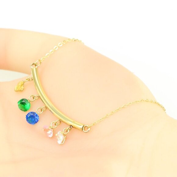 "Colorful Stone Drop Bar Pendant Necklace, XPNL0307 - Picture 4 of 13